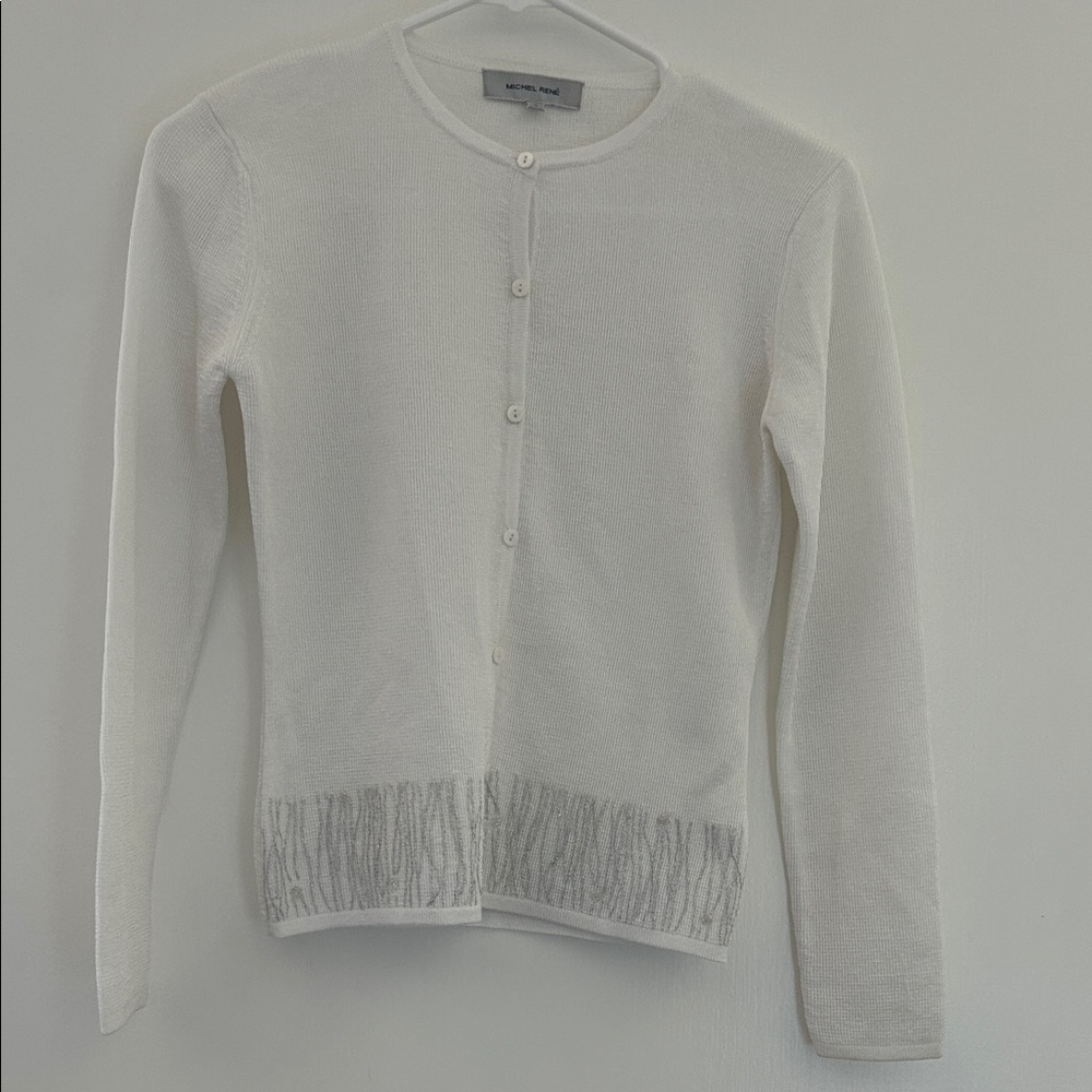 Stylish White Cardigan with Silver Accents